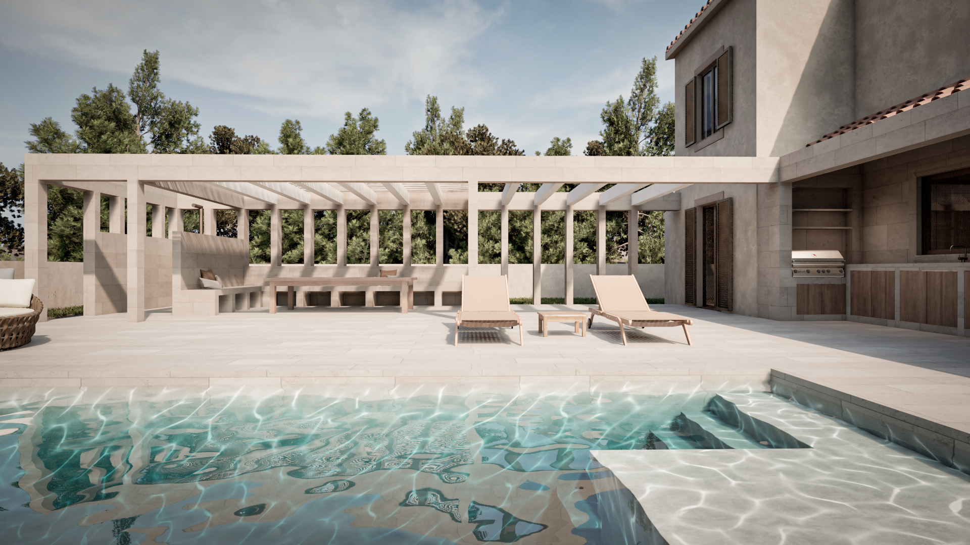 Pergola and outdoor kitchen at the Betlem residence
