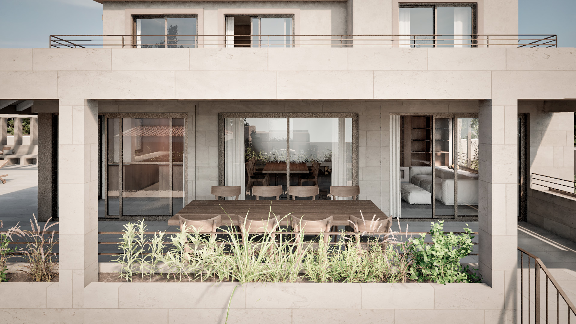 Outdoor kitchen and pool terrace at the Betlem residence