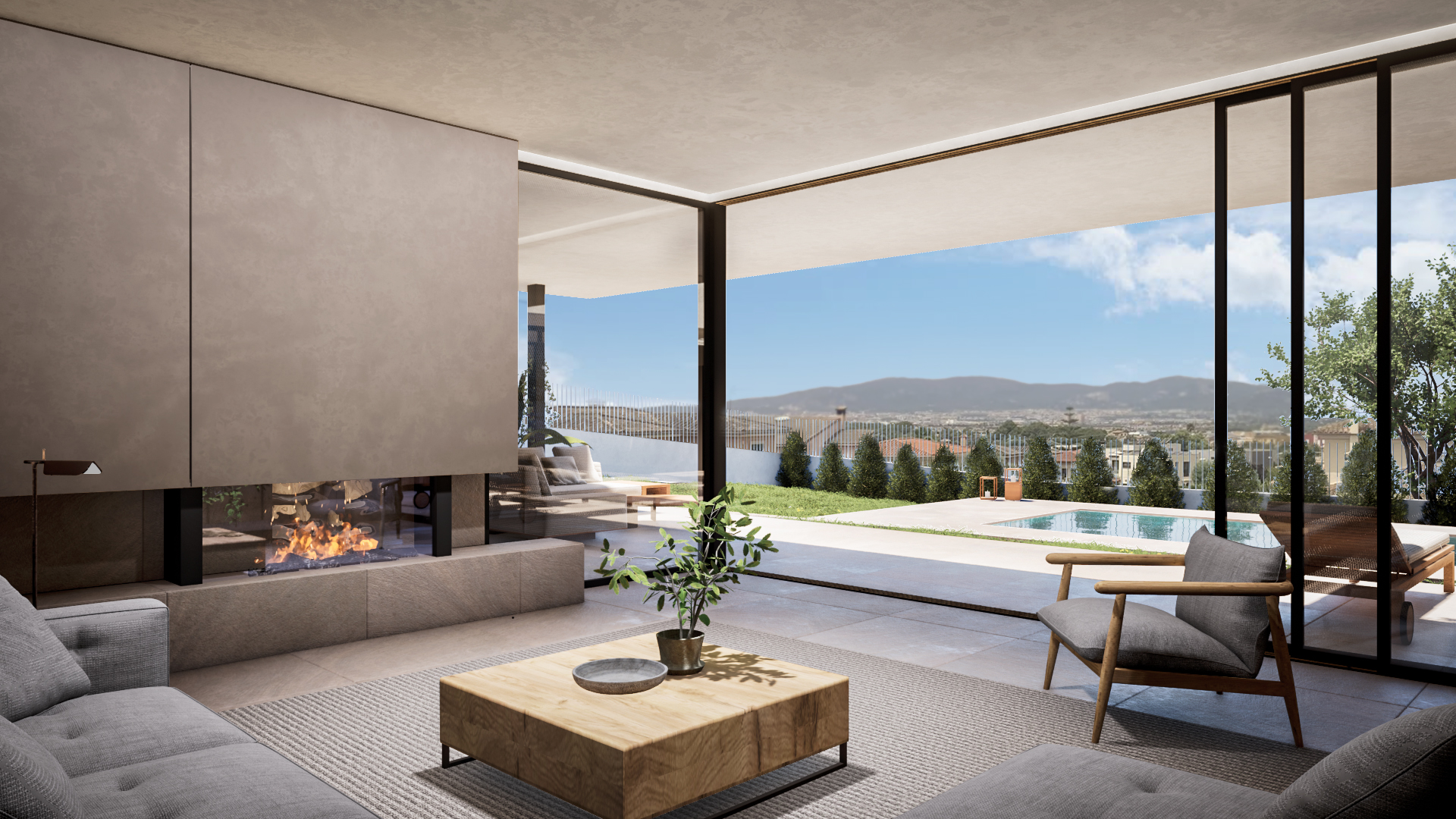 Living room opening onto the pool terrace