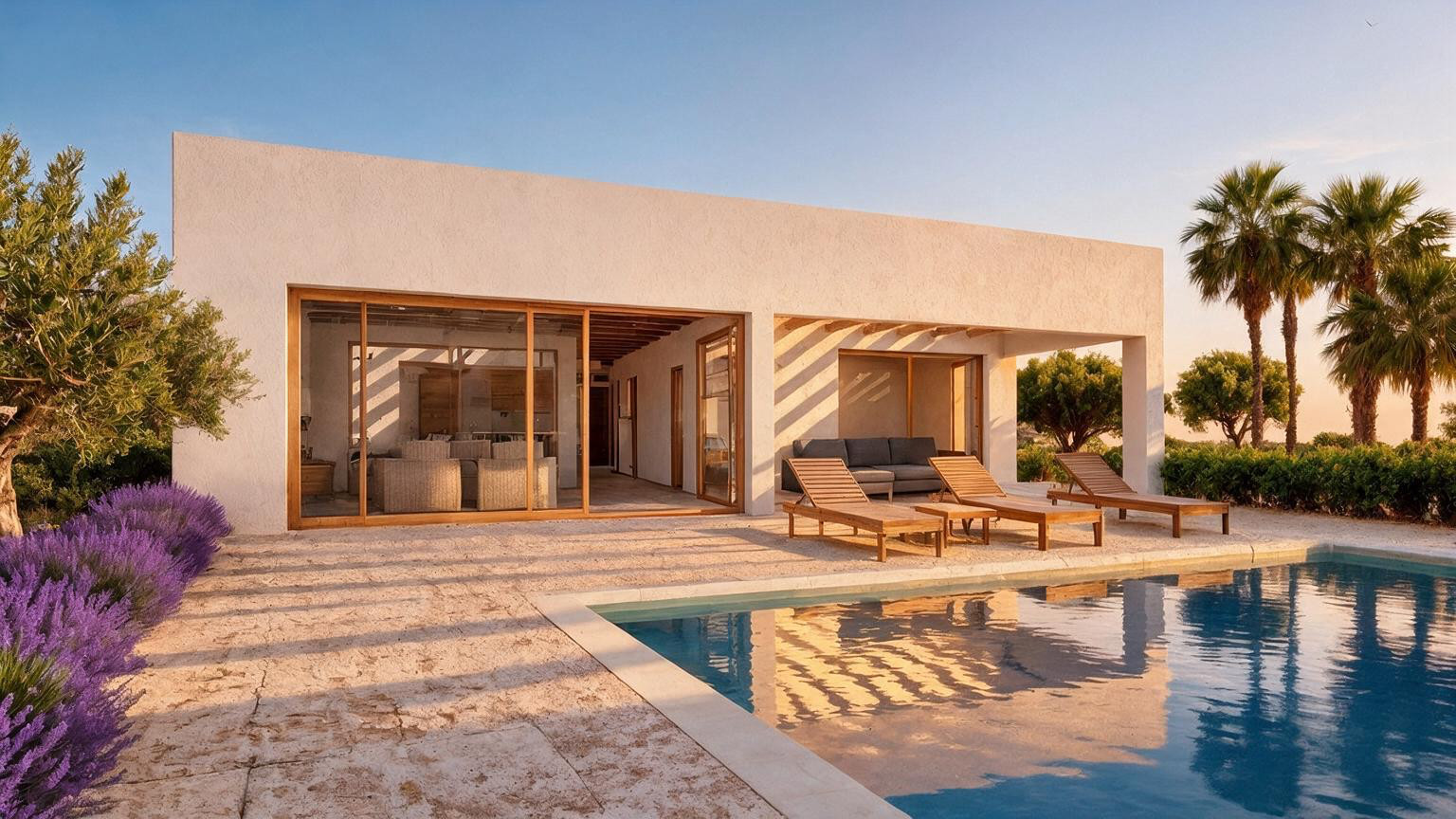 Villa Oliva interiorismo con vigas de madera por MCG arquitectos